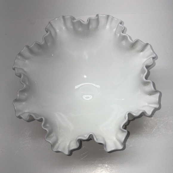 Vintage Fenton White Hobnail Milk Glass Ruffled Crimped Footed Candy Bowl 8” - Picture 6 of 9